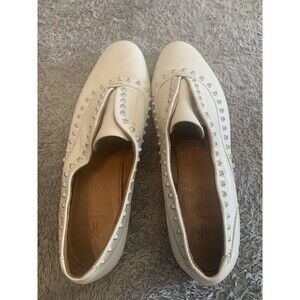 FRYE Women's Terri Deco Stud Slip On Driving Style Loafer White Leather 8.5